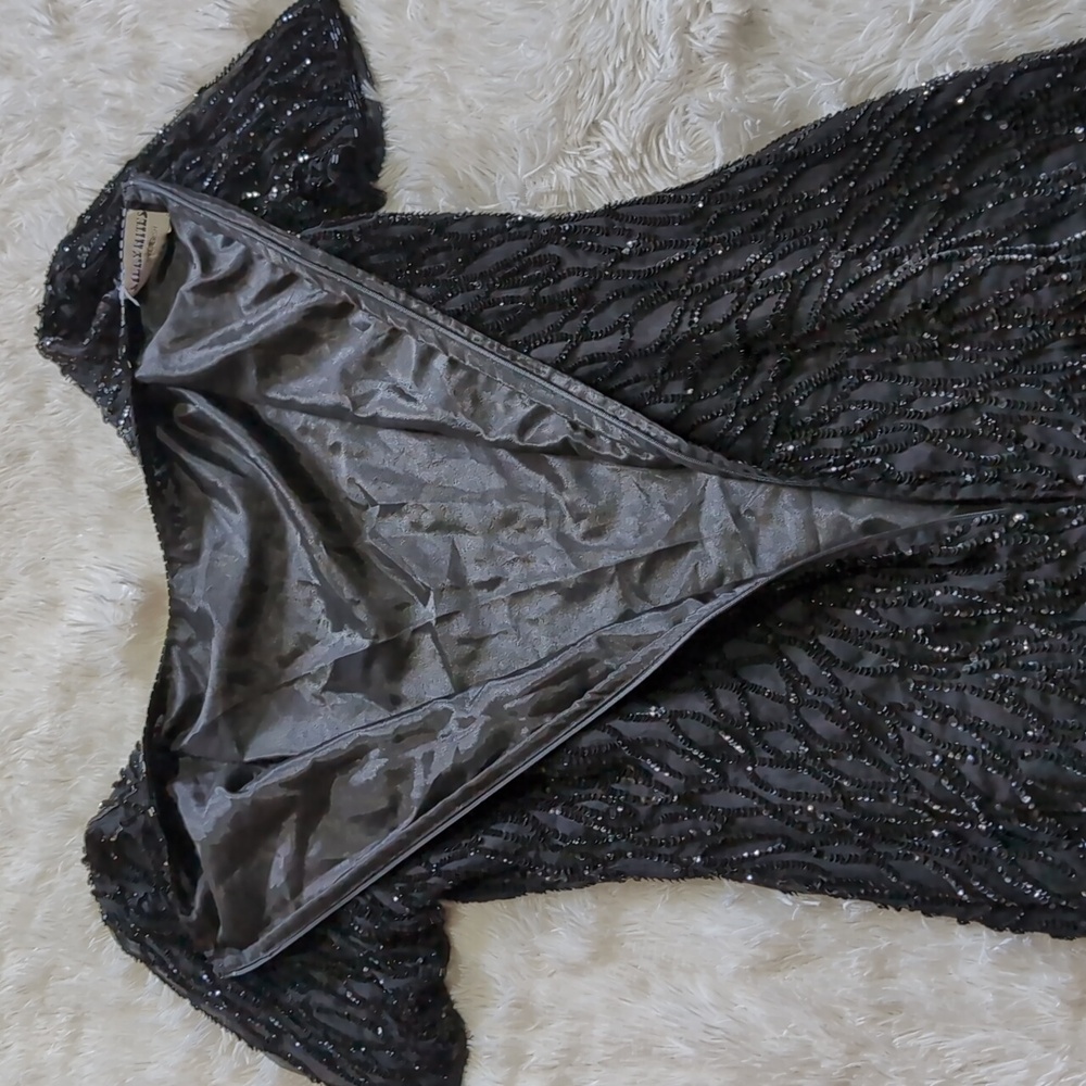 80s Vintage Silky Nites by Cherish Black Sequin & Beaded Cocktail Dress - Picture 10 of 15